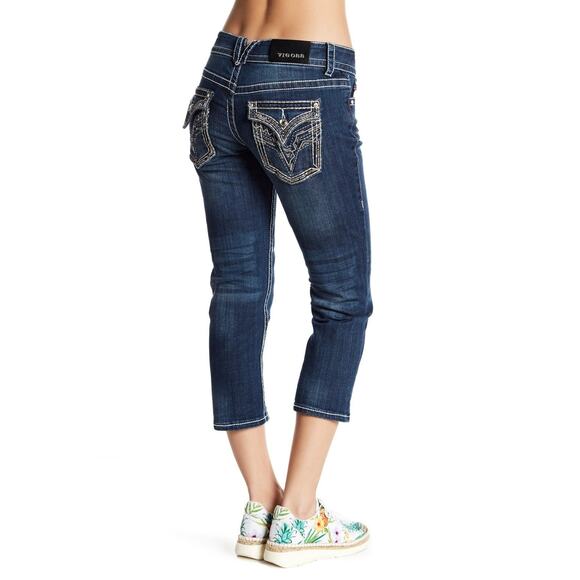 VIGOSS HEAVY WHITE TOP STITCHED BLING CAPRI JEANS - SIZE 5 - Picture 1 of 8